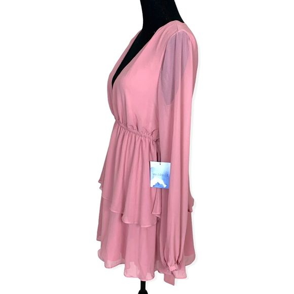MAJORELLE Berkshire ChiffonTiered Mini Dress Blush - Picture 4 of 7